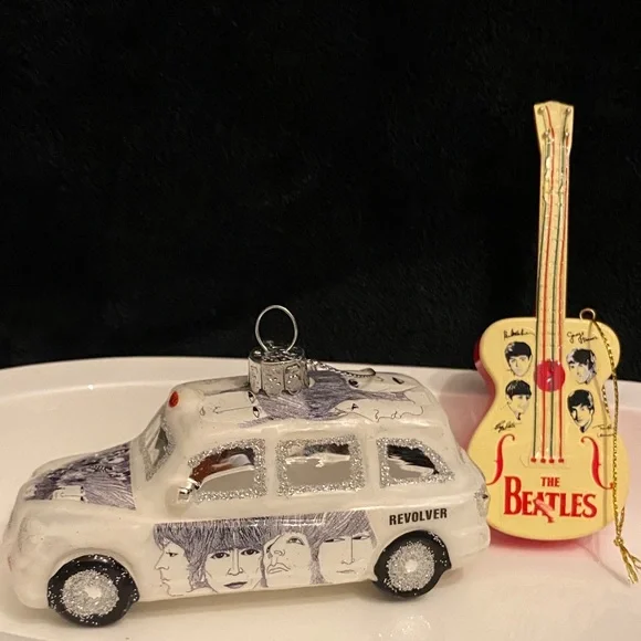 The Beatles White Cab and Yellow Guitar Ornaments set of 2 - Picture 2 of 3